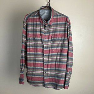 GH BASS Soft Flannel Shirt Mens XL Burgundy Black Stripe Button Down Long Sleeve